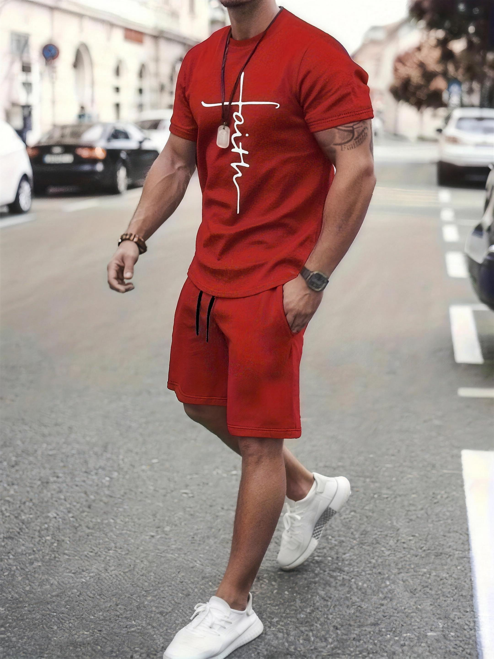 Herre Sommer Sett Kortermet T-skjorte Bomull Shorts