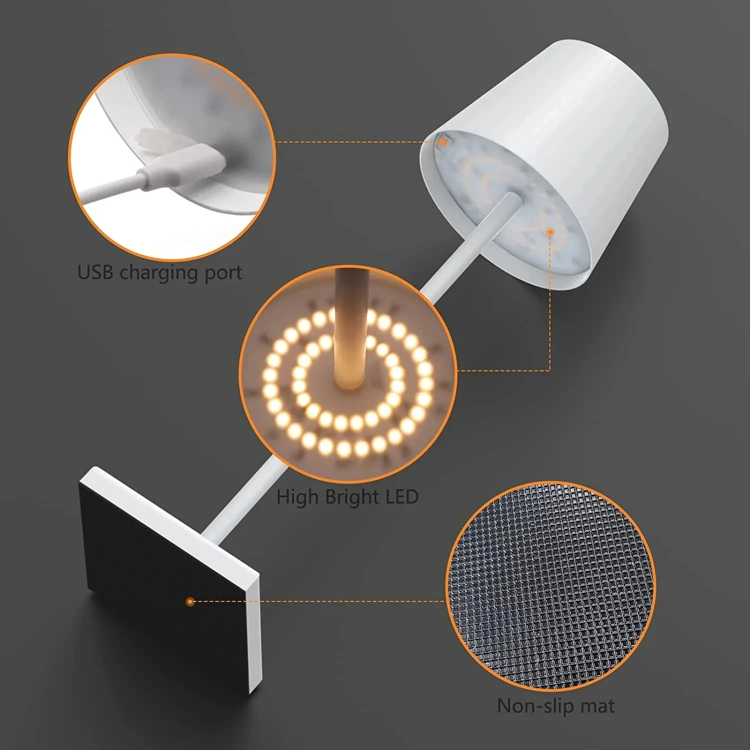 Oppladbar Bordlampe Elegant Design Vanntett Plast Metall 25 cm-5