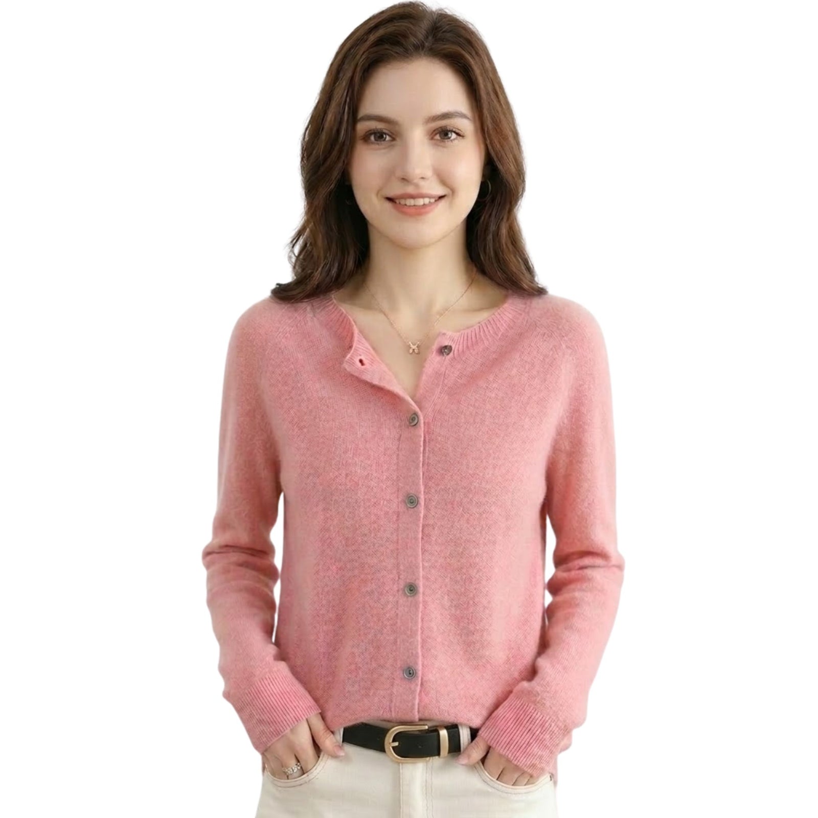Dame Cardigan O-hals Strikket Ull