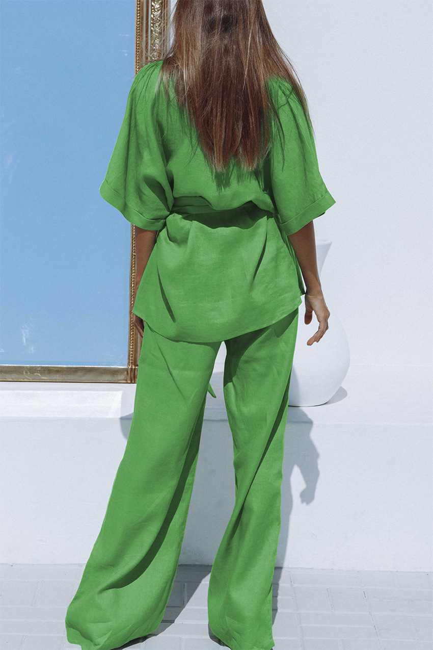 Kvinne Sommer Sett Trendy Linblanding Lett Pustende