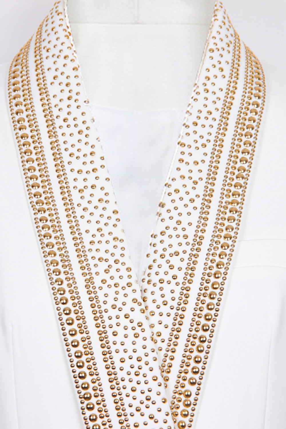 Dame Blazer Hvit Luksuriøs Polyester Moderne Guldperler-2