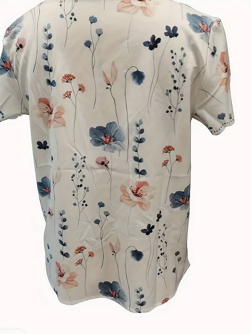 Kvinne Bluse Løs Passform Polyester Blomstertrykk