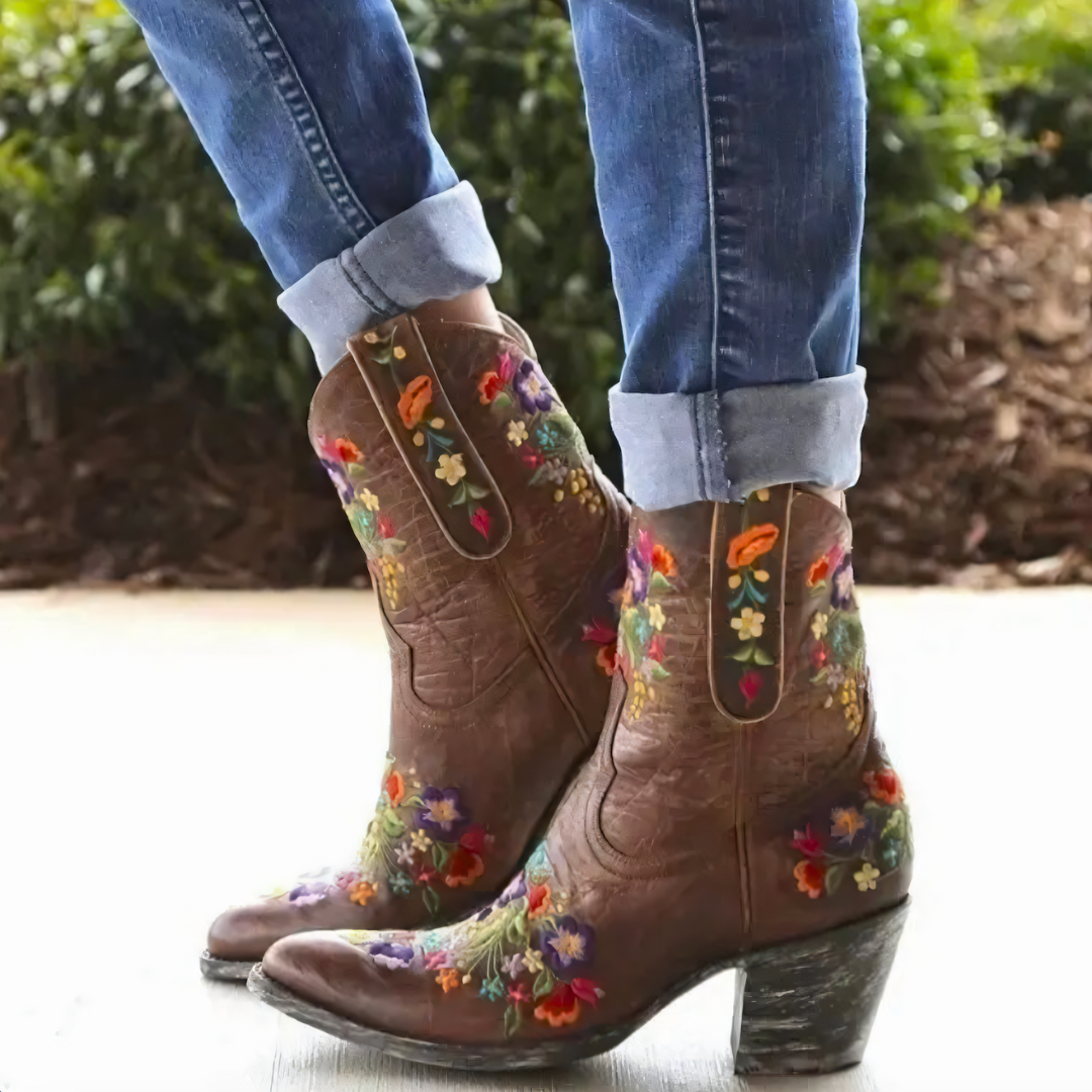 Dame Cowgirl Støvler Vintage Værbestandig Skinn 4