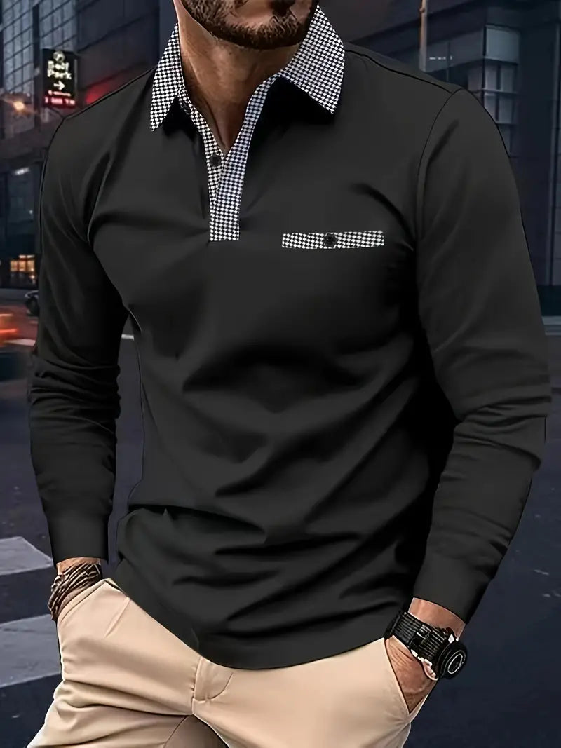 Herre Langermet Polo Skjorte Klassisk 100% Bomull-1