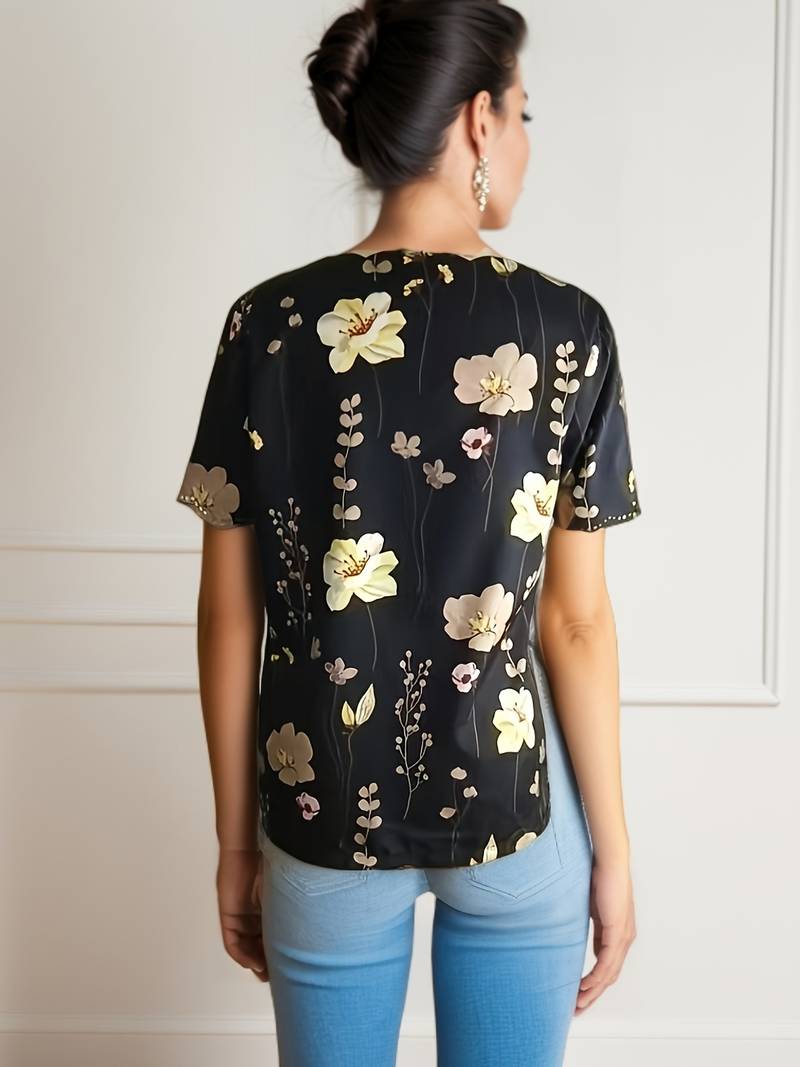 Kvinne Bluse Løs Passform Polyester Blomstertrykk