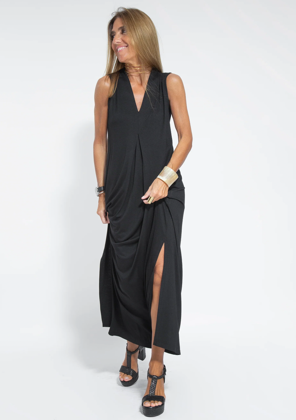 Dame Kjole Lang Elegant Lett Materiale med Vest-3