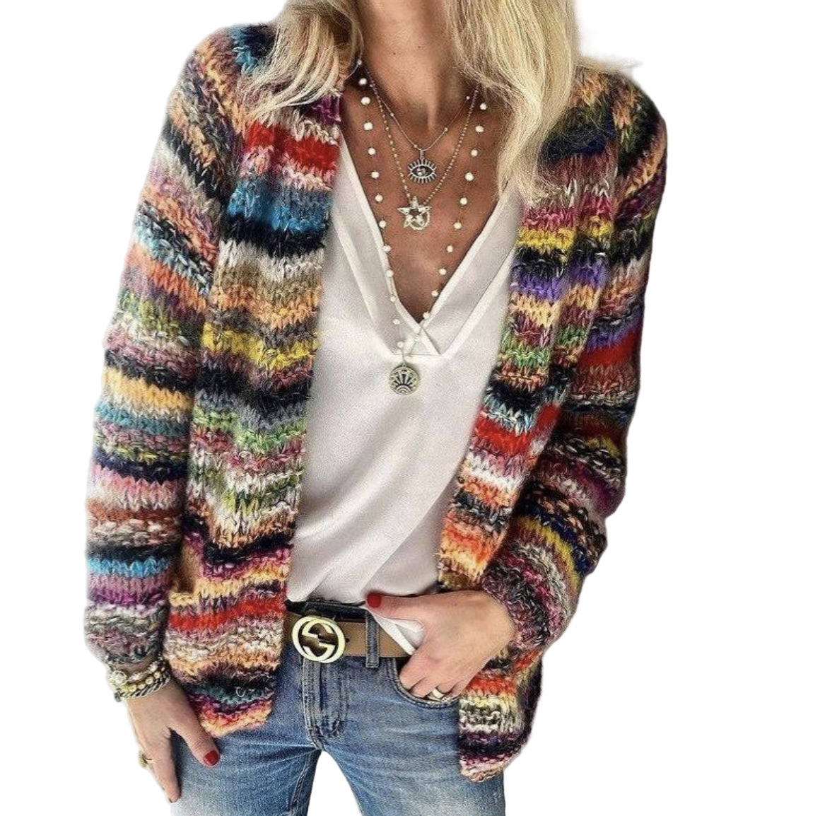 Dame Strikket Jakke Fargerik Akryl-1