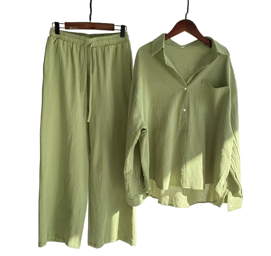 Variant image for Dame Linsett Topp og Bukse 100% Lin Elegant Komfortabel-1