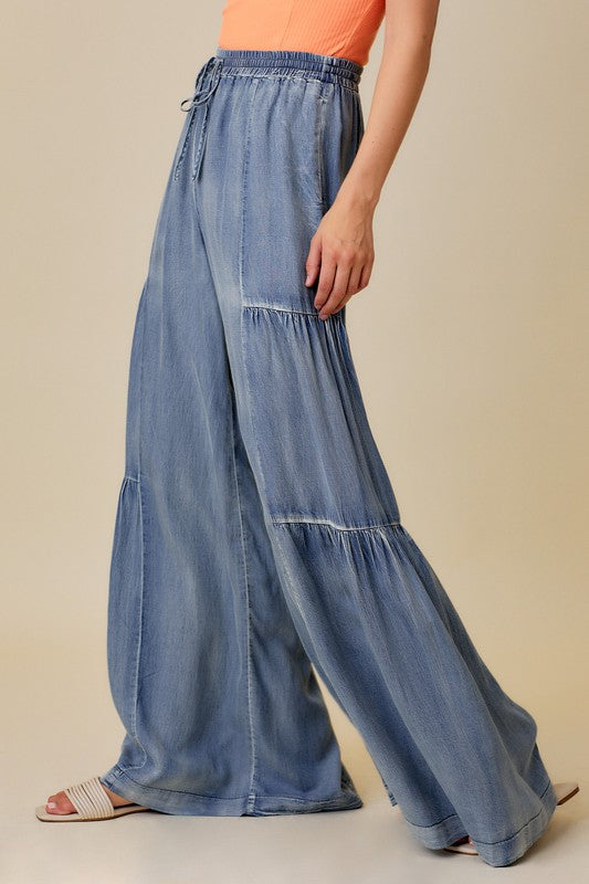 Bukser for kvinner med volanger i vasket denim 2