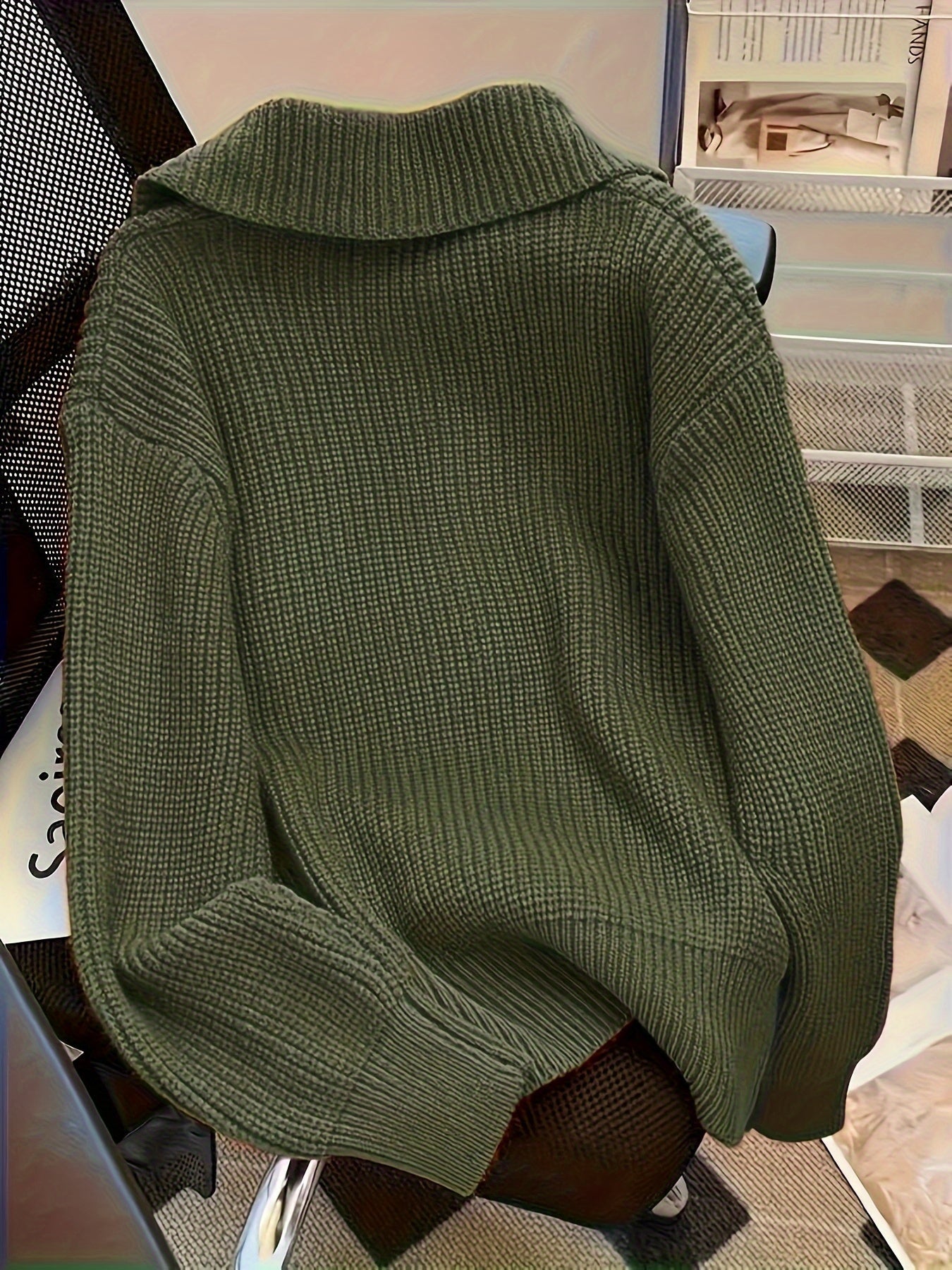 Cardigan Dame Overdimensjonert Strikket Stil 6