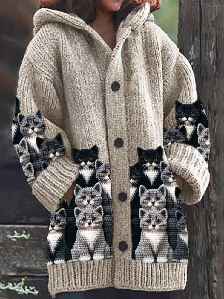 Cardigan Dame med Kattemotiv Løs Passform 1