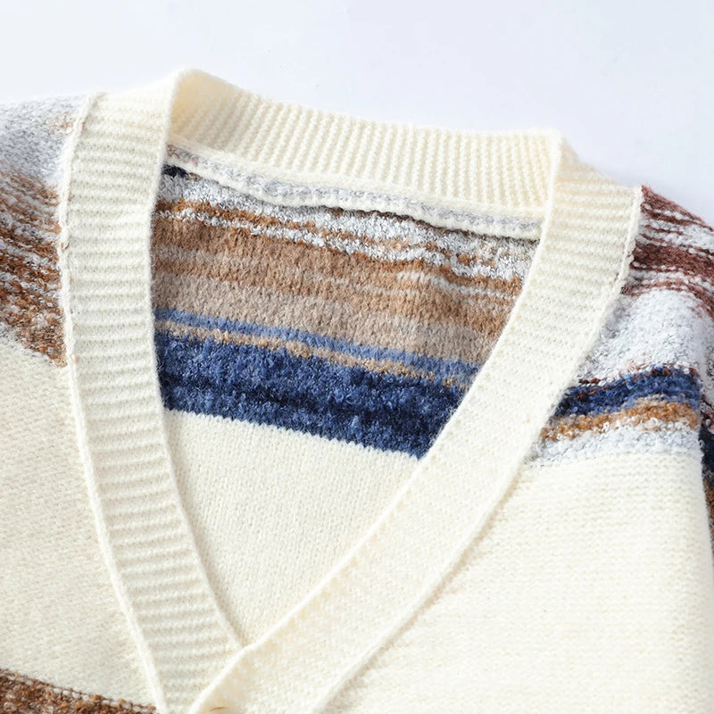 Cardigan Jakke Herre med Penselstrøk Design og V-hals 4