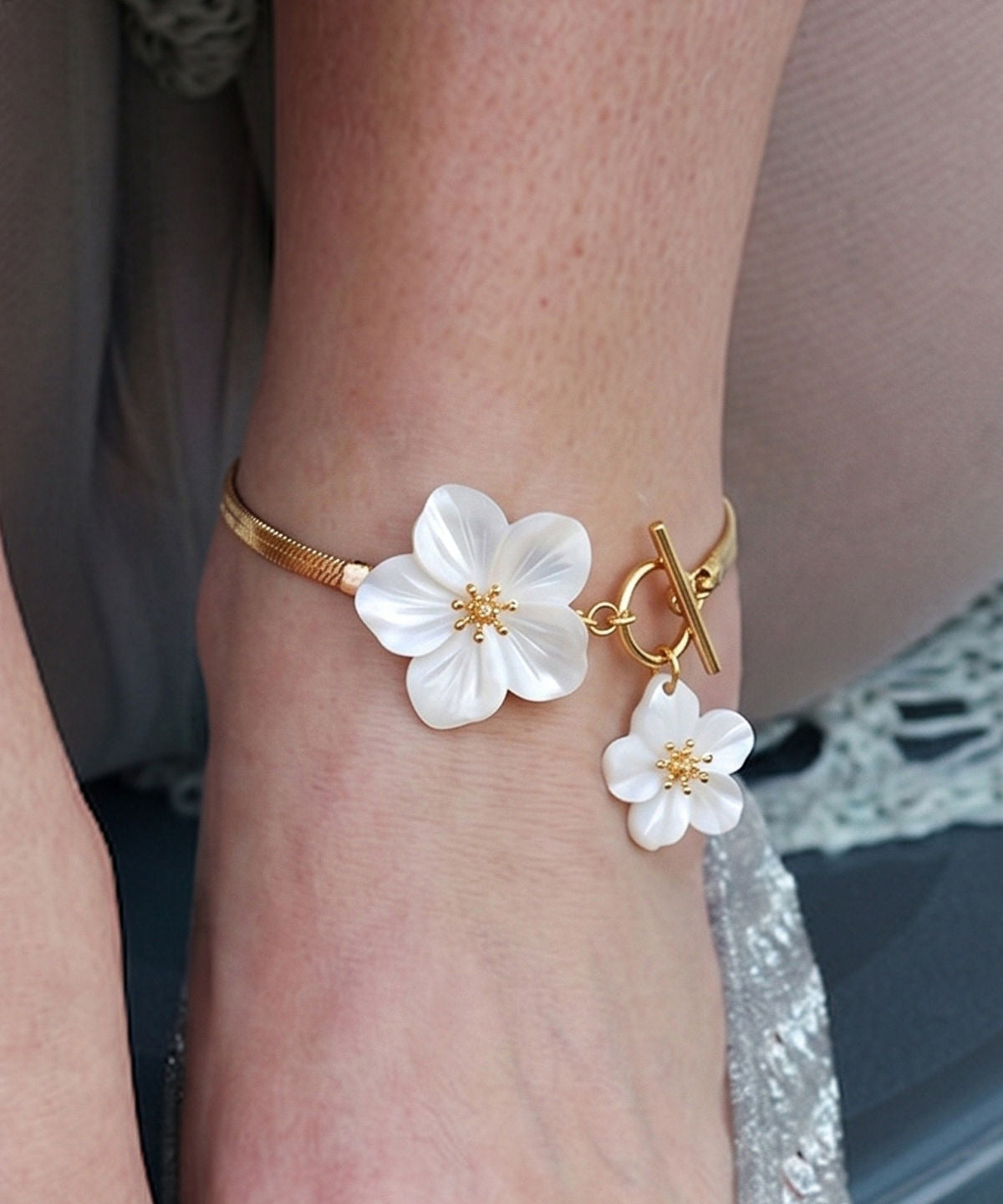 Dame Ankelkjede med Blomstermotiv Original Design 3