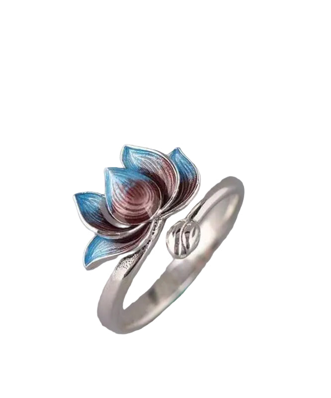 Dame Åpen Ring Lotus Design Retro Stil 0