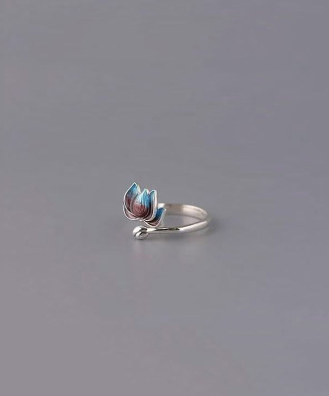 Dame Åpen Ring Lotus Design Retro Stil 3