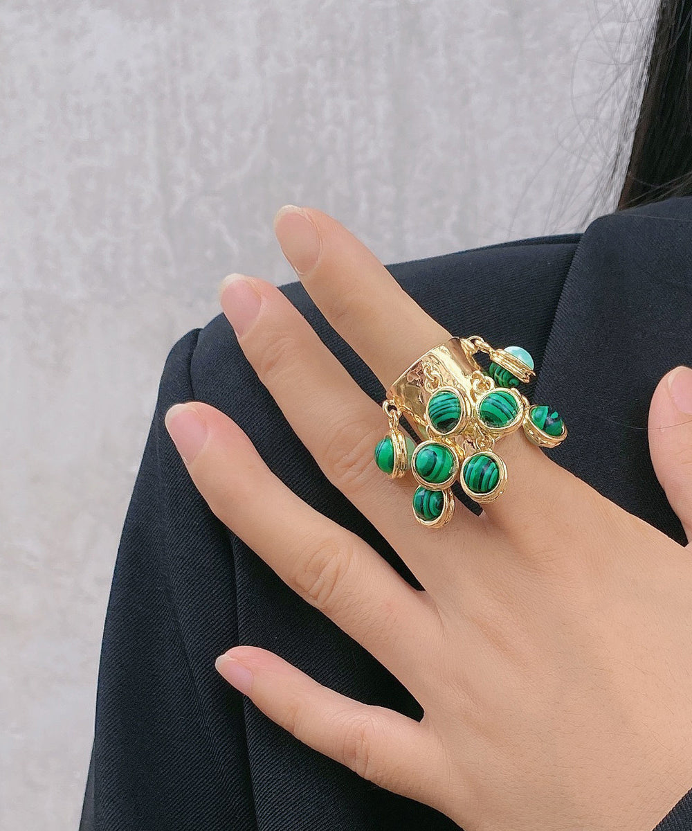 Dame Åpen Ring Vintage Stil med Grønn Glasur 1
