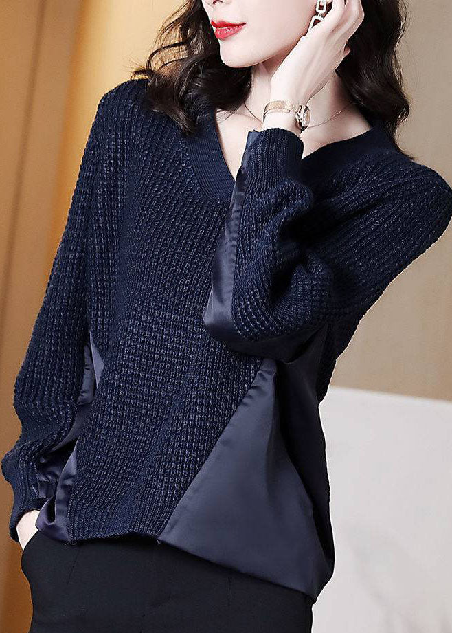 Dame Asymmetrisk Pullover med Patchwork 1