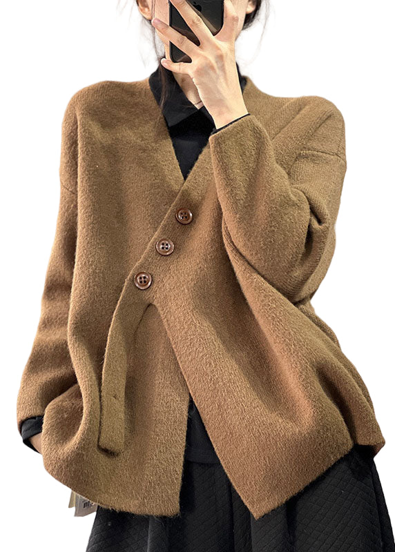 Dame Asymmetrisk Tykk Cashmere Strikket Pullover Vinter 0