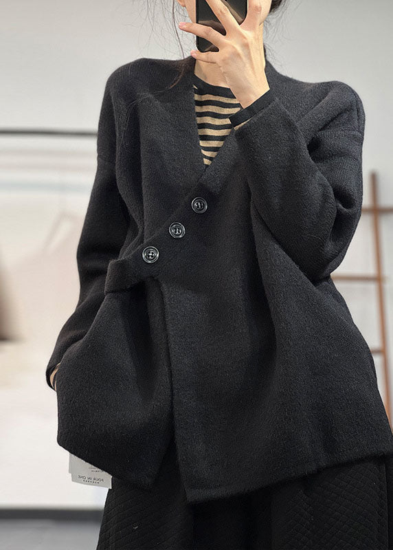 Dame Asymmetrisk Tykk Cashmere Strikket Pullover Vinter 2