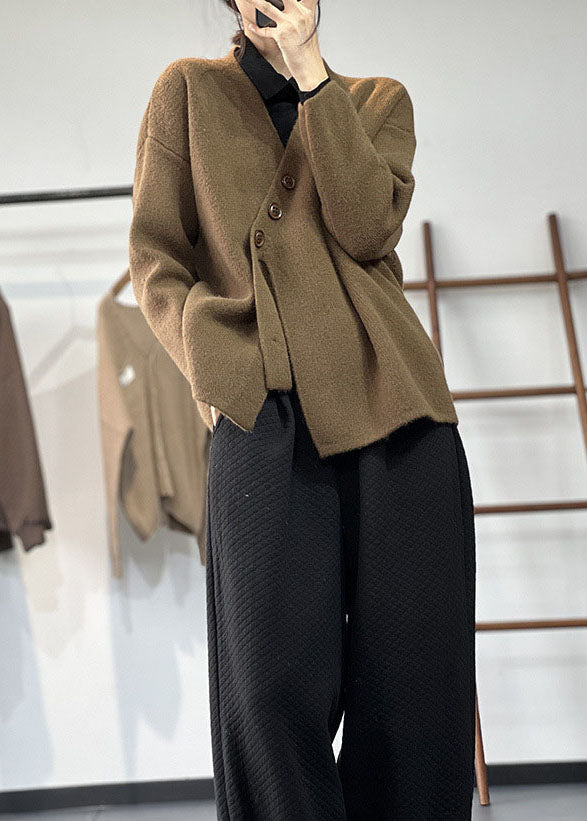 Dame Asymmetrisk Tykk Cashmere Strikket Pullover Vinter 4