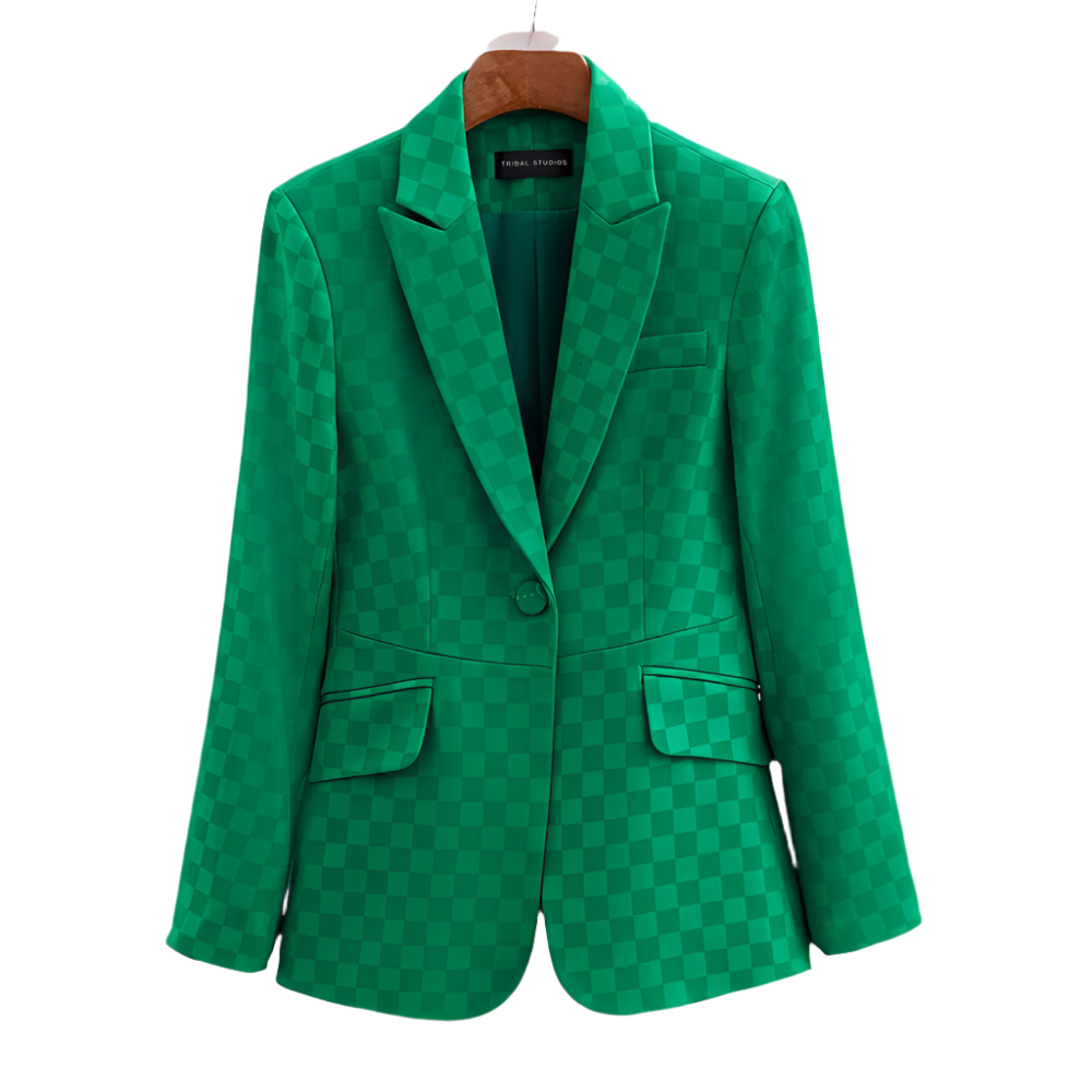 Dame Blazer med Ruter Slim Fit Acetat-Spandex 0