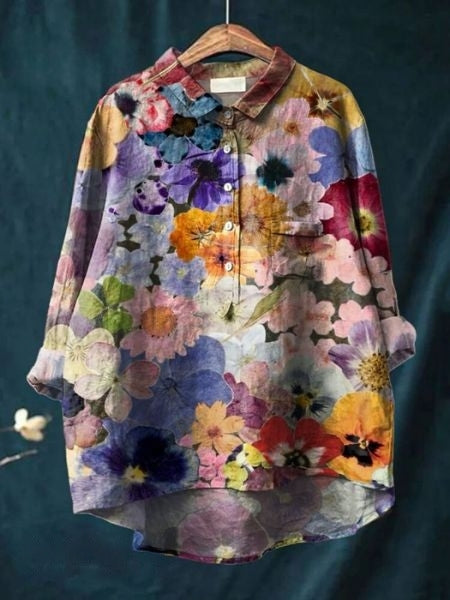 Dame Blomster Bluse Drapert 8