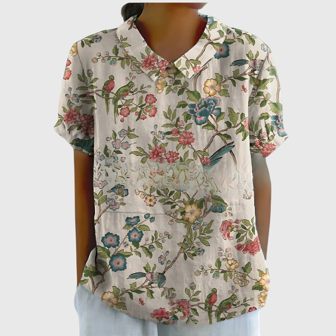 Dame Blomster Bluse Uformell Stil 6