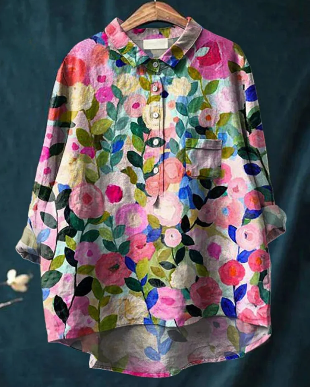 Dame Blomsterskjorte med Knapper 10