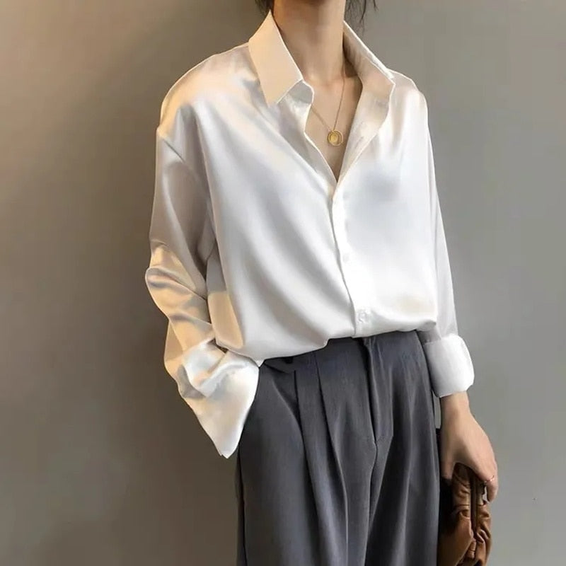 Dame Bluse Med Åpen Krage Uformell Stil 1