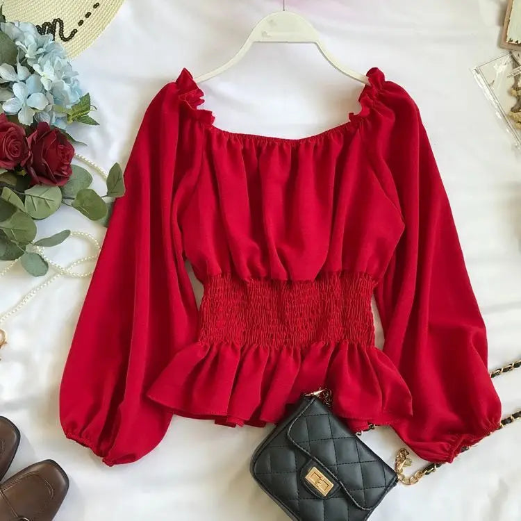 Dame Bluse Off Shoulder med Volanger 8