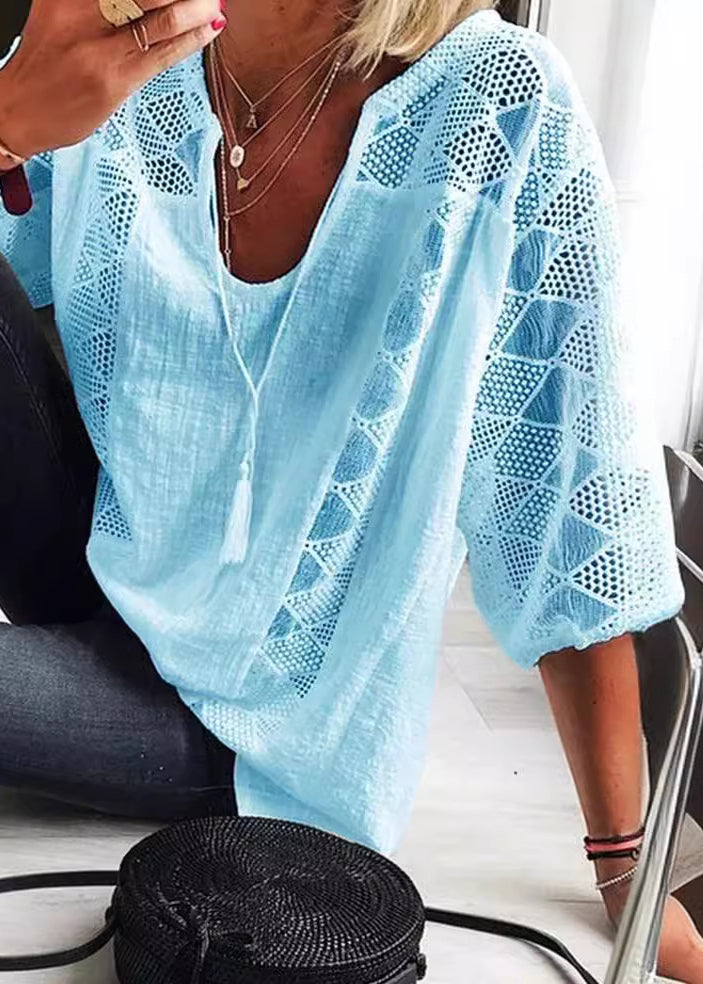 Dame Bluse U-hals med Hullet Design 1