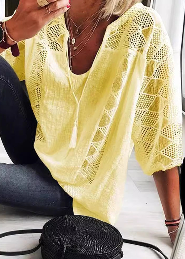 Dame Bluse U-hals med Hullet Design 2