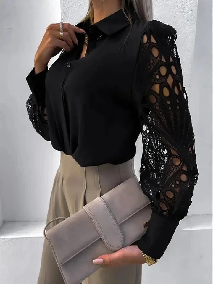 Dame Bluse med Blonder og Knapp 3