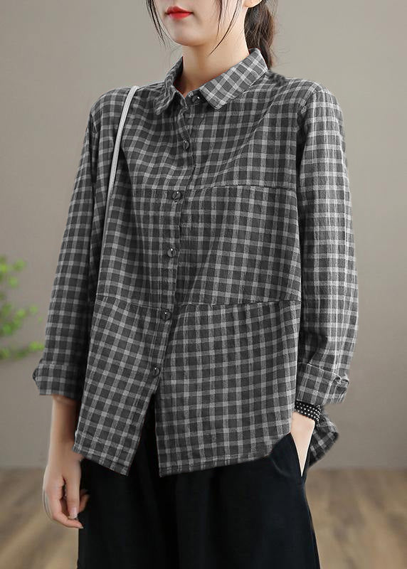 Dame Bluse med Løst Jakkeslag og Rutete Design 5