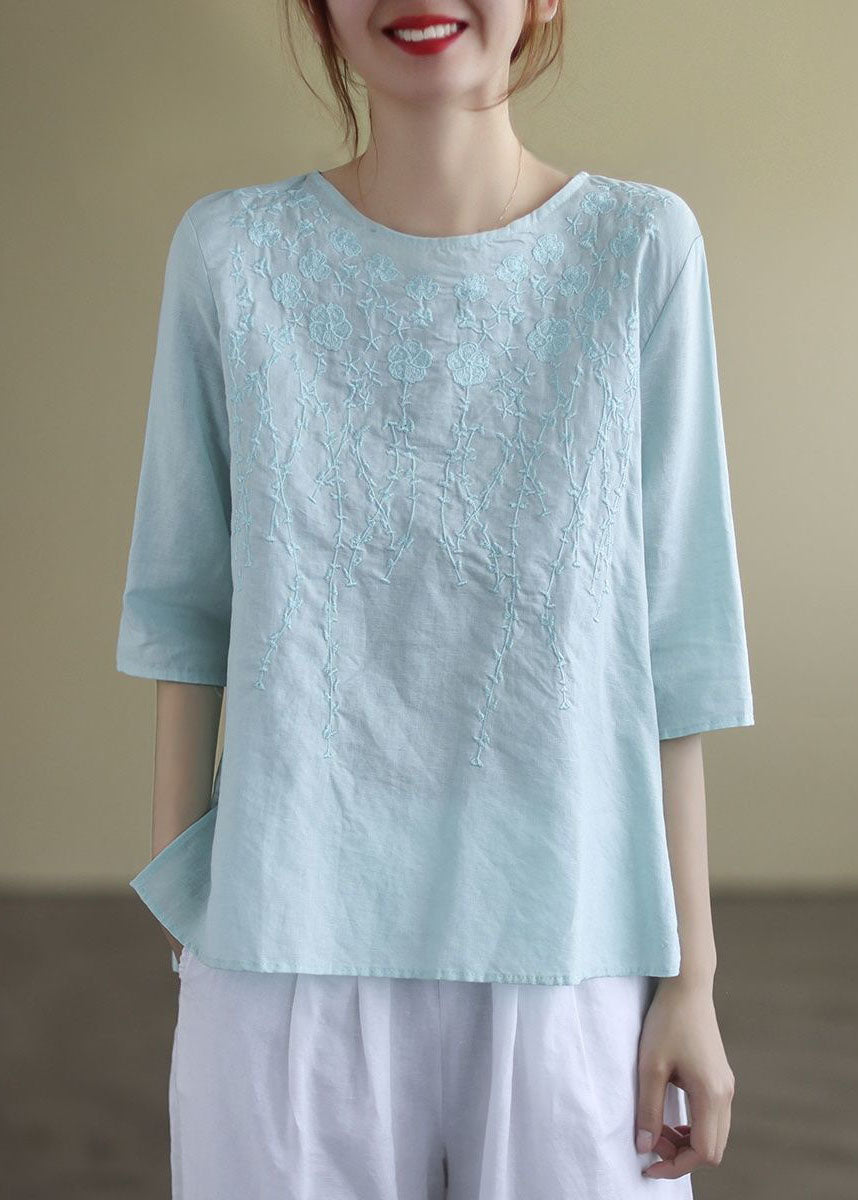 Dame Bluse med O-Hals og Broderi 1