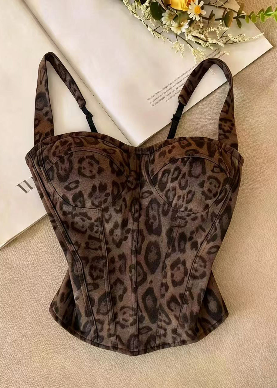 Dame Bustier Topp Leopardmønster Sommerstil 0
