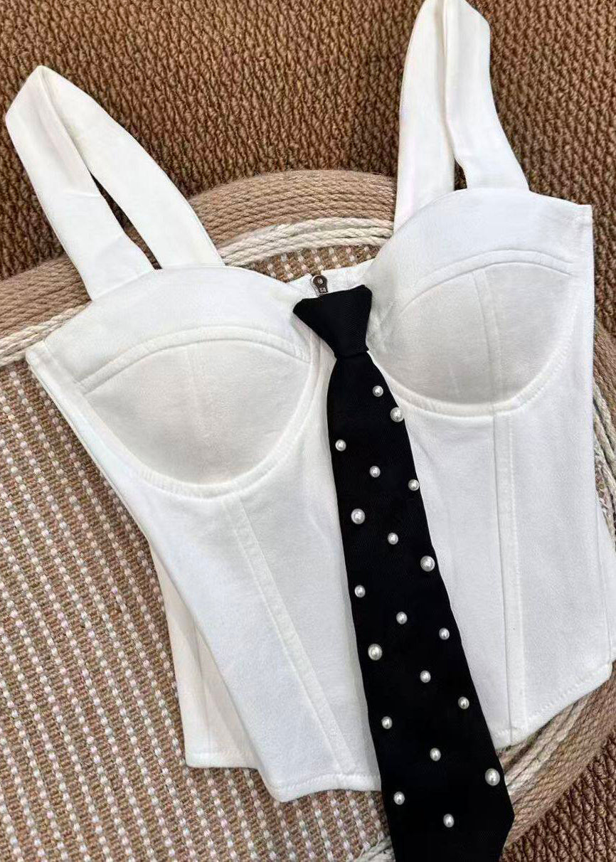 Dame Bustier Topp med Perledetaljer og Sløyfe 1