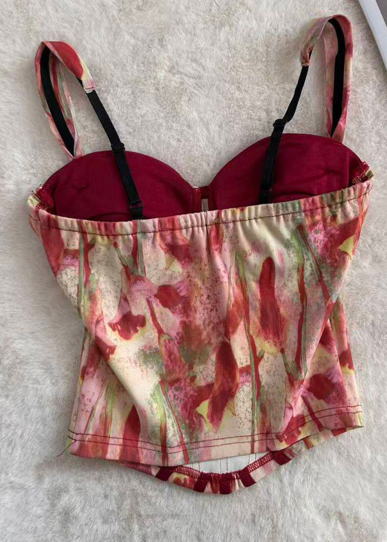 Dame Bustier Topp med Trykk og Tyll Detaljer 1