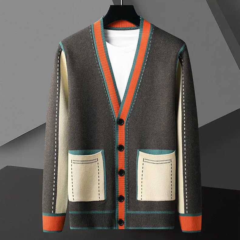 Dame Cardigan Geometrisk Design Strikket 1