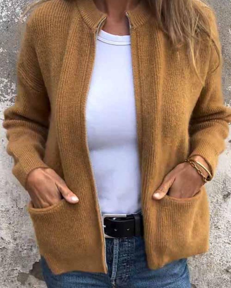 Dame Cardigan med Glidelås og Moderne Stil 4