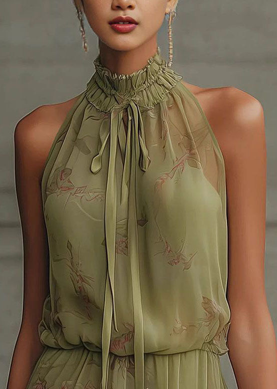 Dame Chiffon Kjole med Stativ Krage og Blonder Detaljer 3