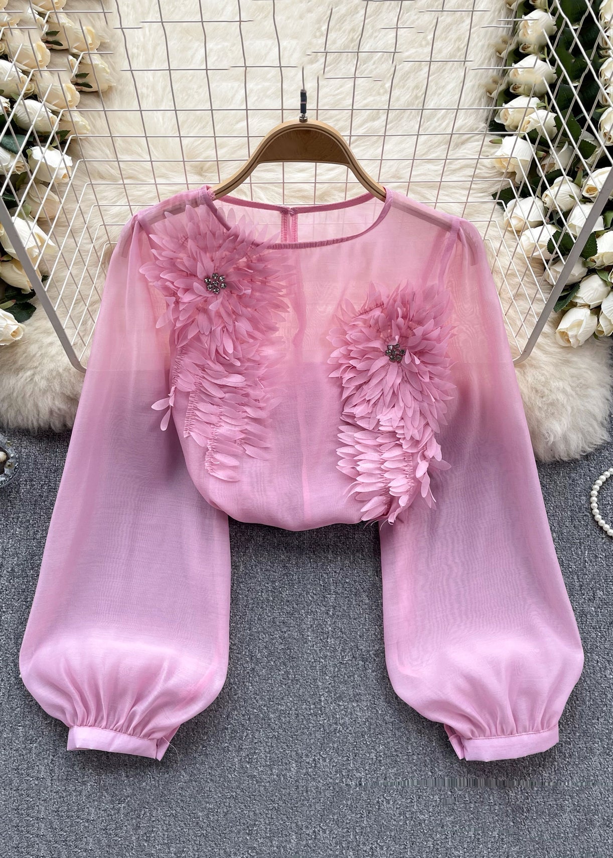 Dame Chiffon Skjorte med Lange Ermer 2