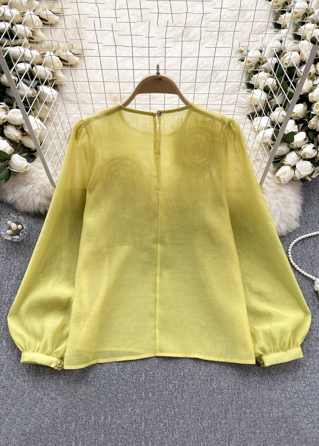 Dame Chiffon Skjorte med Lange Ermer 4