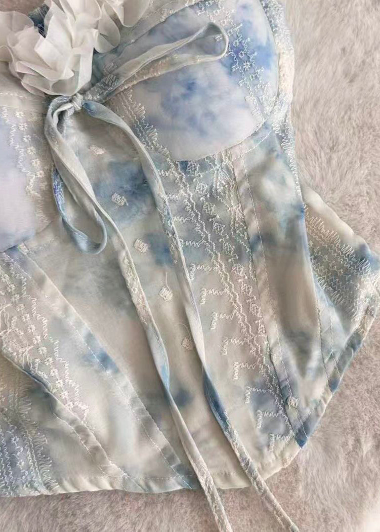 Dame Chiffon Topp med Rysjer og Tie Dye Mønster 4