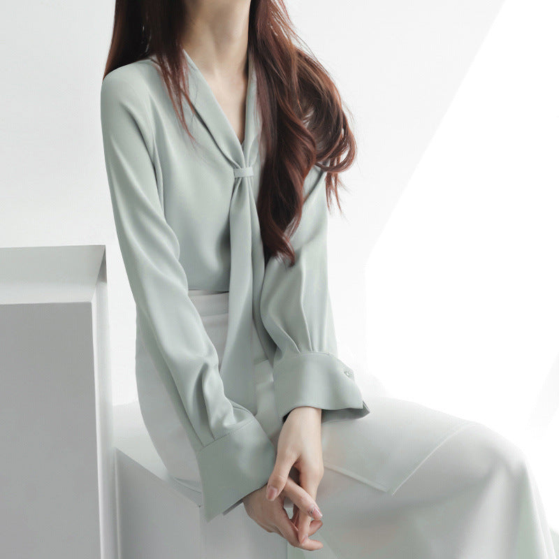 Dame Chiffonbluse med Knytehals 7