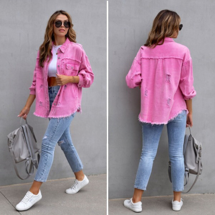 Dame Denim Jakke Tattered Trendy Fillete Design 2