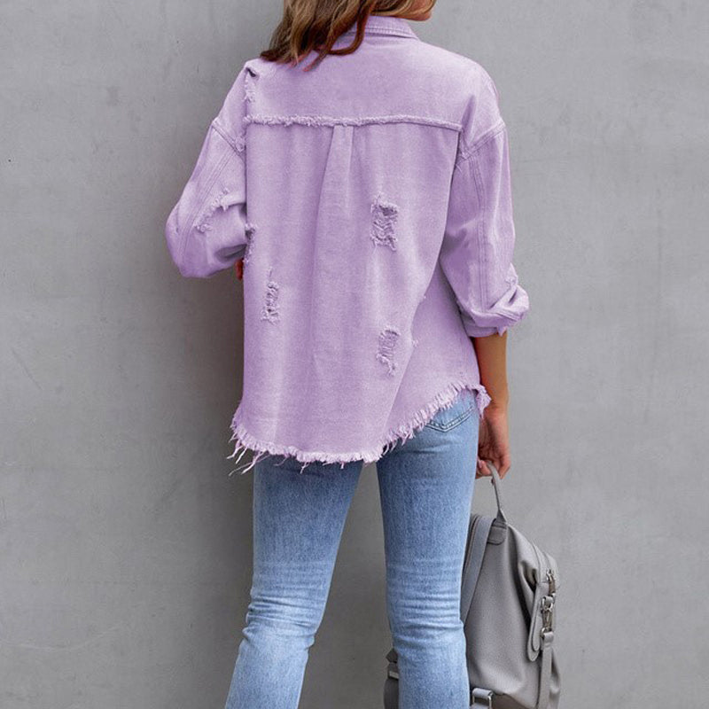 Dame Denim Jakke Tattered Trendy Fillete Design 4