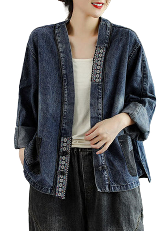Dame Denim Jakke med Broderte Lommer 0