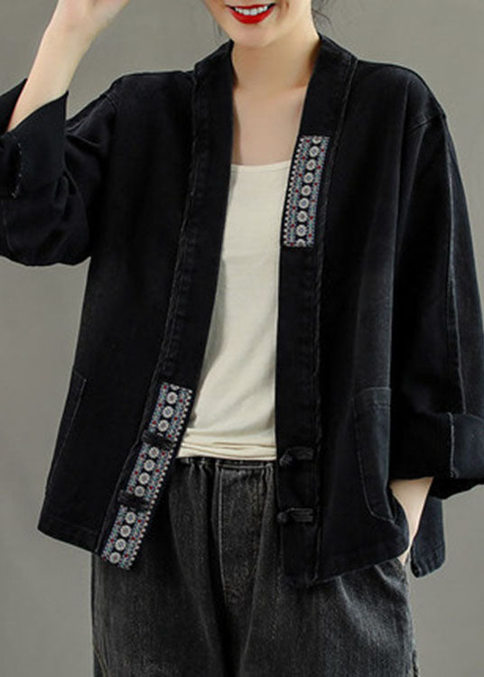 Dame Denim Jakke med Broderte Lommer 2