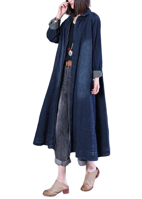Dame Denim Trenchcoat med Peter Pan Krage 0
